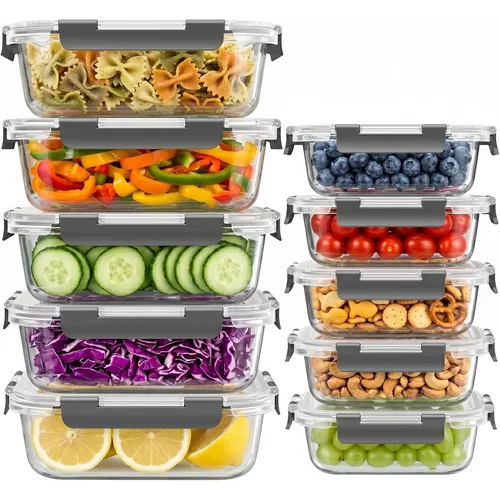 Dealusy Set de 10 Recipientes de Vidrio con Tapas Herméticas (36 y 12 oz)
