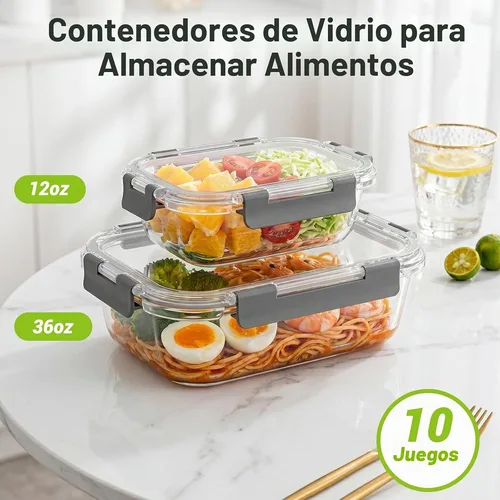 Dealusy Set de 10 Recipientes de Vidrio con Tapas Herméticas (36 y 12 oz) — foto 2