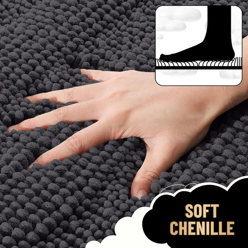 OLANLY Alfombra de Baño de Felpilla a Rayas 47x24", Gris Oscuro — foto 2