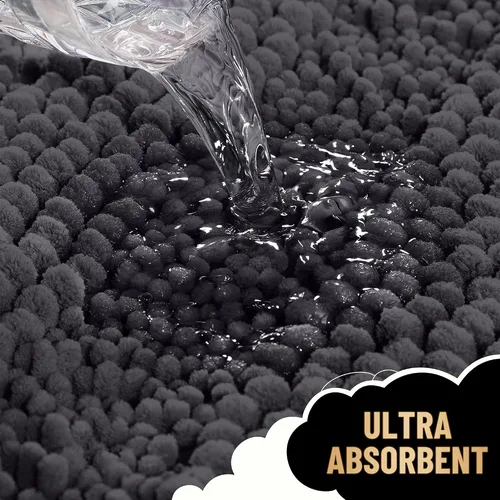 OLANLY Alfombra de Baño de Felpilla a Rayas 47x24", Gris Oscuro — foto 3