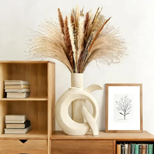 EcoCharm Home Set de 2 Jarrones de Cerámica «OK», Beige Blanco — foto 2
