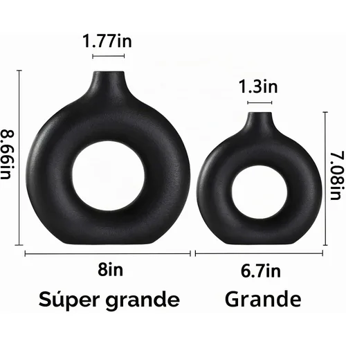 QLOFEI Set de 2 Jarrones de Dona de Cerámica Negro Mate — foto 3
