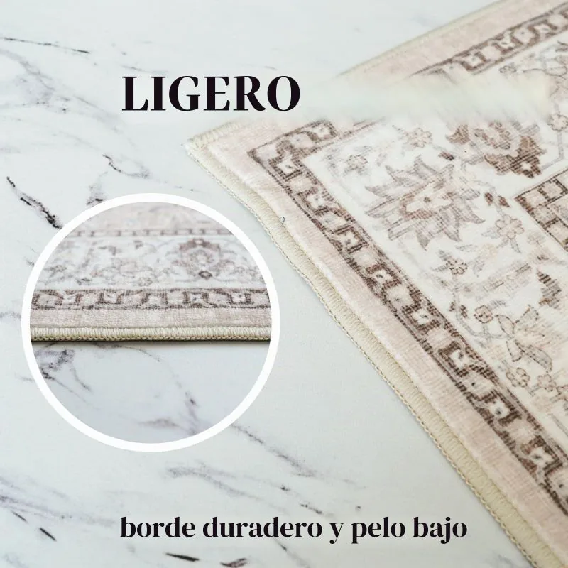 Alfombra de Pasillo Lavable 2x8 ft Floral, Beige — foto 4