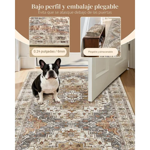 Madane Alfombra de Pasillo Vintage Lavable 2x8 ft, Cúrcuma/Gris — foto 4