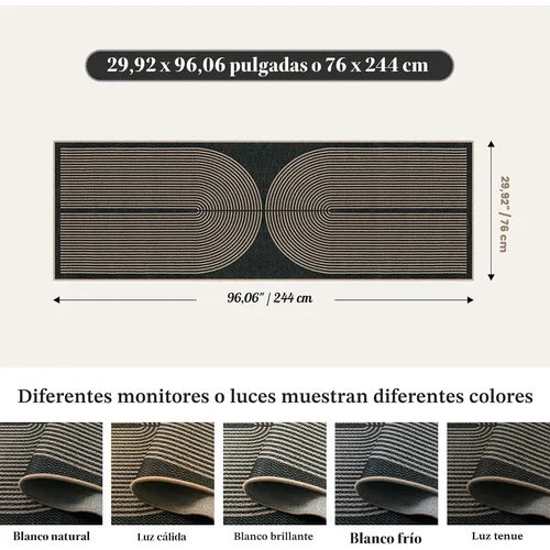 Lahome Alfombra de Pasillo Efecto Yute con Arcoíris 2'6"x8', Negro Carbón — foto 3
