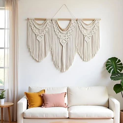 guzhiou Tapiz de Macramé Grande para Pared, Boho Hecho a Mano 43x32" — foto 4