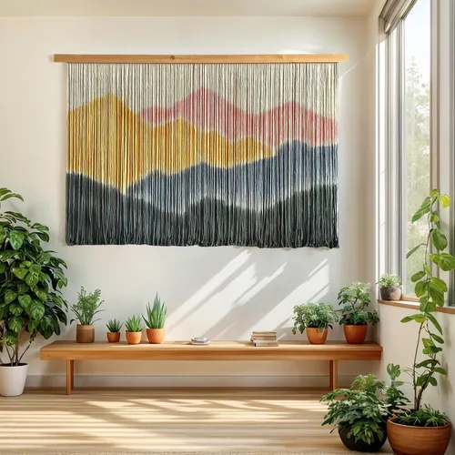 Sdjazl Tapiz de Macramé Teñido a Mano, Paisaje de Montaña 57x35" — foto 4