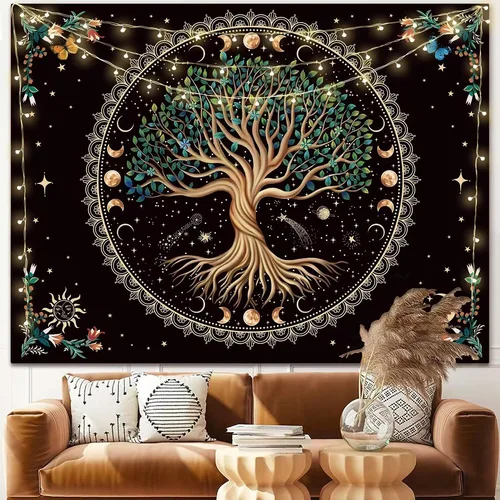LANG XUAN Tapiz Árbol de la Vida con Fase Lunar 47x35"